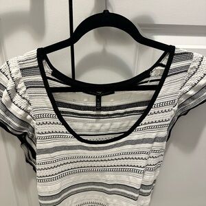 INC International Concepts Black and White ruffle sleeve top